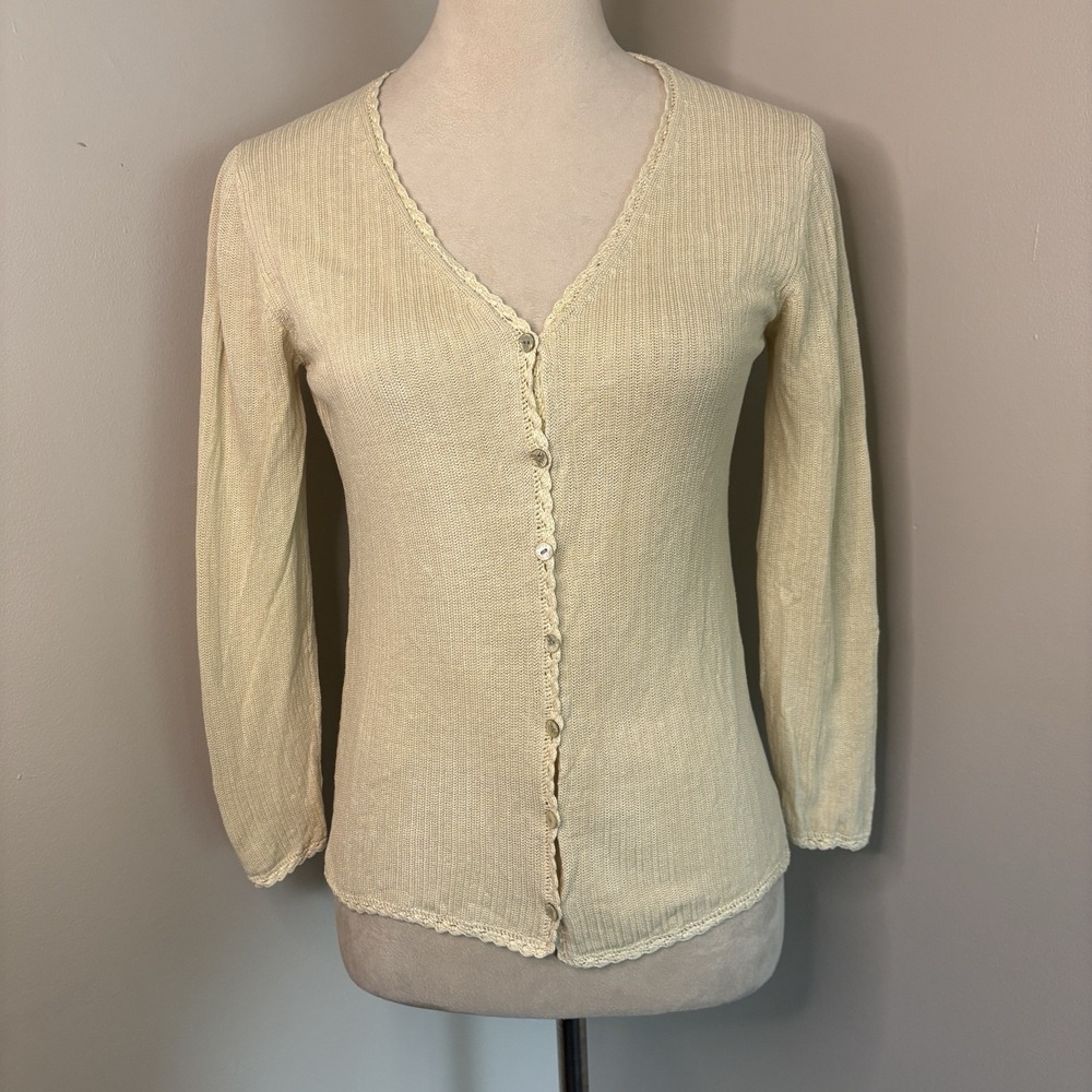 VTG Tommy Bahama Cream Cardigan Silk & Linen Crochet Trim Button 90s Sz Small 4